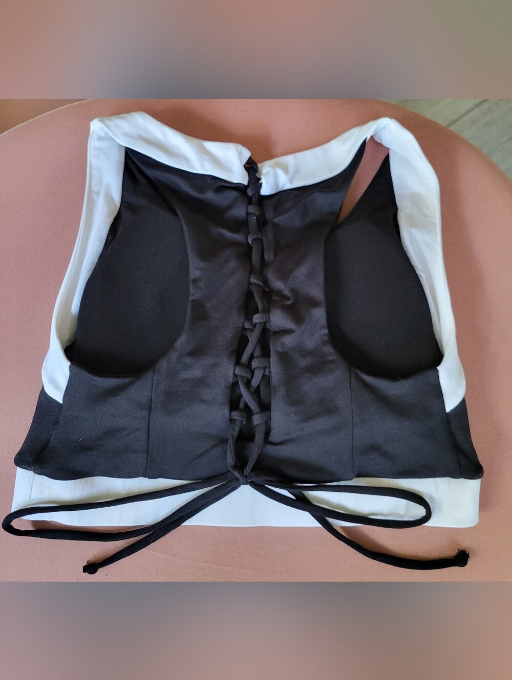 Gymshark Black and White Lace-Up Sports Bralette Racerback